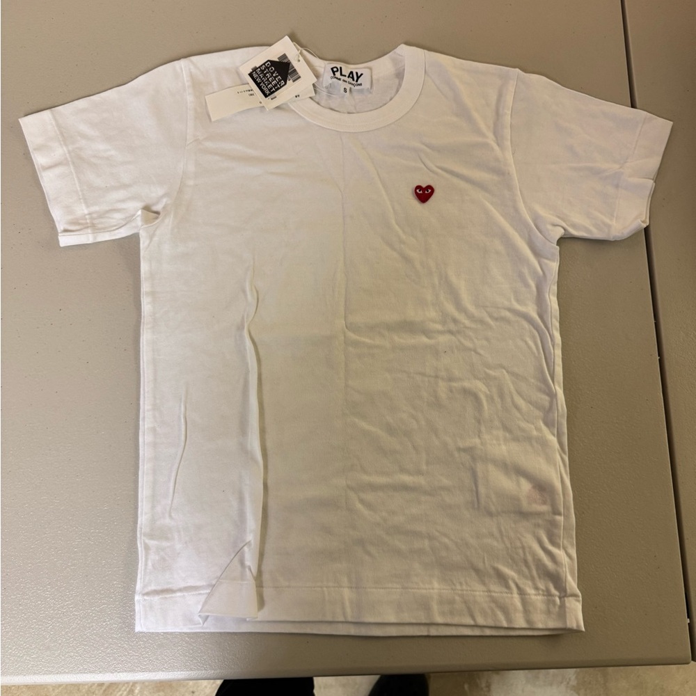 Comme des Garçons Play White Tee with Red Accent